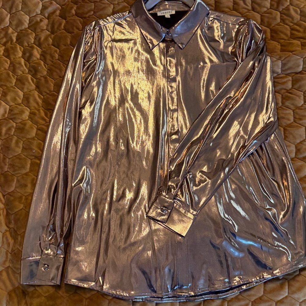 Jodifl Shimmering Silvery Bronze Long Sleeve Shirt Perfect for HOLIDAY PARTIES!